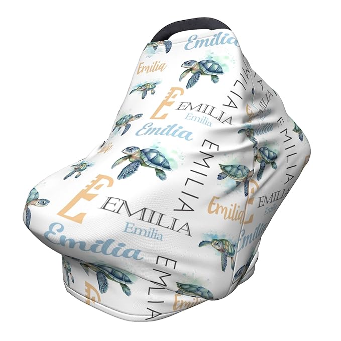 Personalized Baby Car Seat Cover with Name Stroller Canopy Custom Sea Turtle Carseat Cover Newborn Baby Boy Girl Nursing Cover for Moms First Birthday Gift