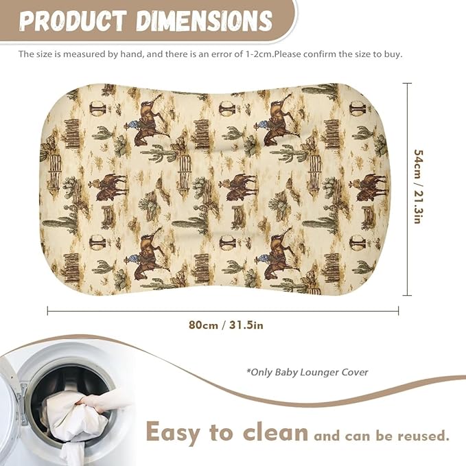 Western Cowboy Baby Lounger Cover Horse Southwestern Infant Lounger Covers for Newborn 31.5'' x 21.3'' Soft and Breathable Baby Nest Slipcover for Boys Girls