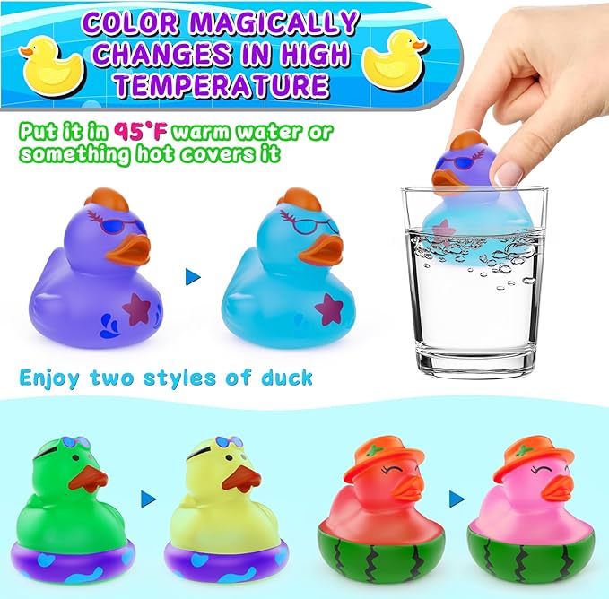 24 Pack Valentine Day Color Changing Rubber Ducks,Jeep Ducks for Ducking Baby Bath Beach Toys Easter Basket Stuffer Party Favors Mini Ducks for Pool Water Activity