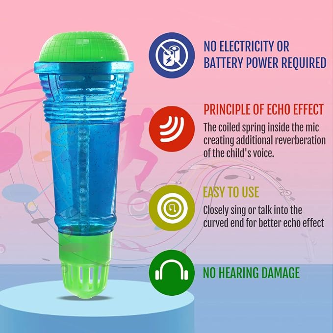 Novelty Place Echo Mic for Kids and Toddlers - Battery-Free Magic Karaoke Microphone Voice Amplifying Retro Toy for Singing, Speech & Communication Therapy - 10" (Blue & Green)