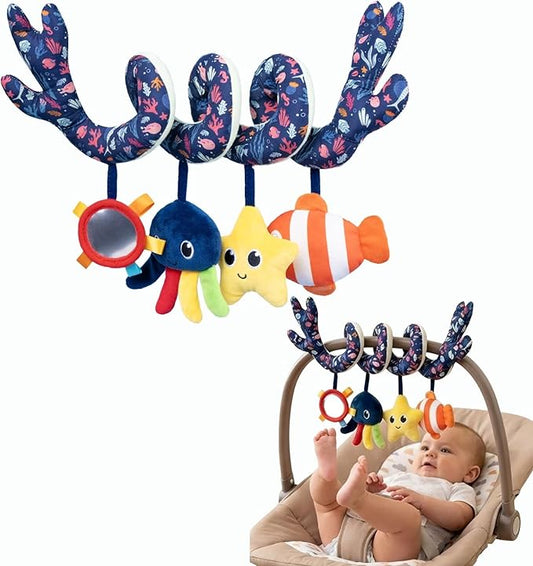 Multi-Use Baby Spiral Activity Toy – Spiral carseat Toy for Car Seat, Stroller,Play Gym, Keeps Baby Quiet, Easy Travel Solution