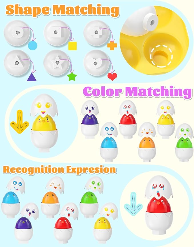 Easter Egg for Toddlers 1-3, Toddler Easter Basket Stuffers, Montessori Toys for 1 2 3 Year Old Boys Girls, Matching Sensory Eggs Fillers Toys, Easter Birthday Gifts for 1 2 3 Year Old Girl Boy