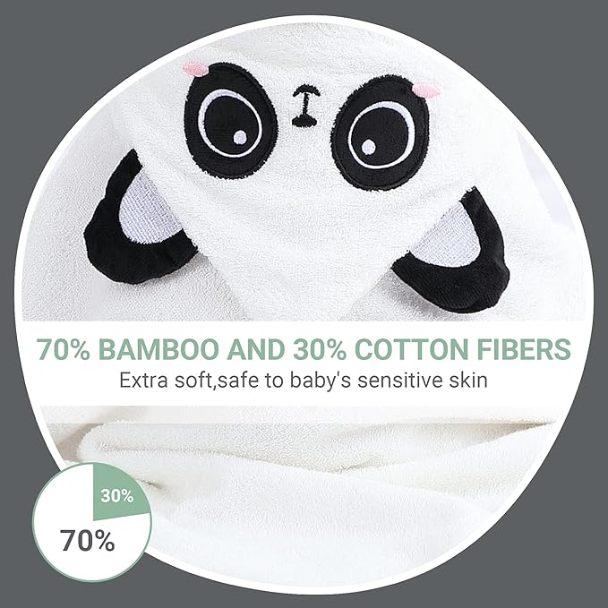 MICHLEY Bamboo Viscose Baby Hooded Bath Towel for Boys and Girls, 29.5 x 29.5 Inch Ultra-Soft and Quick-drying Infant Bathrobe (Panda)
