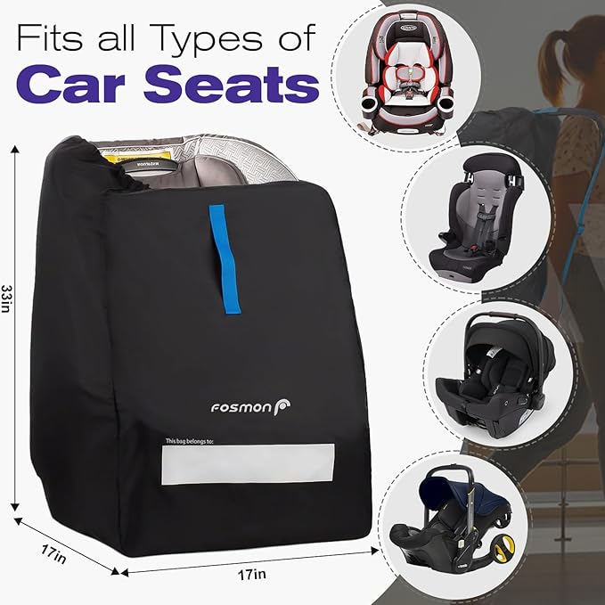 Car Seat Travel Bag for Airplane,Padded Adjustable Backpack Straps, Large Gate Check Bag for Air Travel,Heavy Duty, Water Resistant Cover Fits Infant Carrier, Booster & Standard Seats