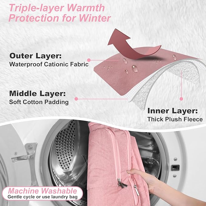 Winter Car Seat Cover for Baby Girl, Waterproof Infant Carseat Cover with Warm Plush Lining & Dual Zippers, Universal Carseat Cover Baby Winter Protector with Ventilation and Windproof Design (Pink)