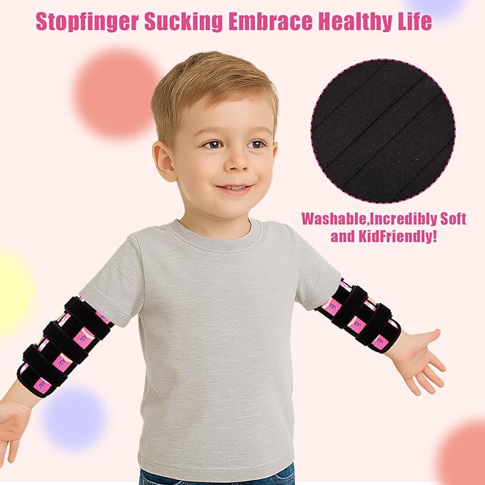 2 Pcs Thumb Sucking Deterrent, Pink Lamb Elbow Thumb Guard for Thumb Sucking, Nail Biting Treatment for Kids Prevention Anti Nose Picking for Boys Girls Finger Sucking Preven