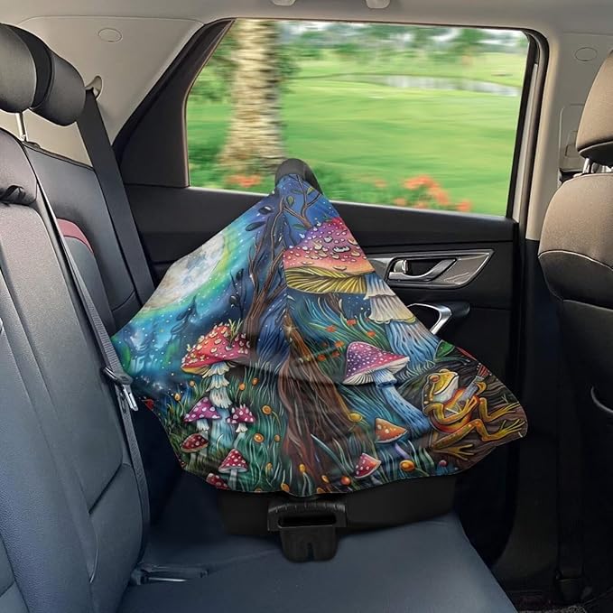 Youngerbaby Mushroom Car Seat Cover Baby Stuff Multi-Use Car Seat Canopy Carrier Cover, Breathable Breastfeeding Cover Cute Frog Baby Stuff Boys & Girls Car Seat Covers