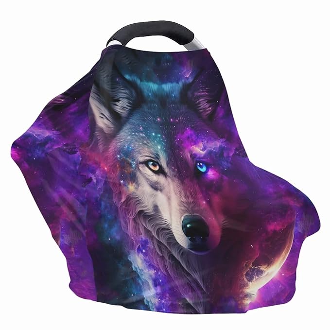 Upetstory Galaxy Wolf Car Seat Covers for Infant Car Seat Carseat Cover Babies Nursing Canopies Covers Breastfeeding Scarf Privacy Protection for Baby Girl Boys High Chair