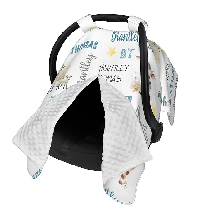 Custom Baby Car Seat Canopy Personalized Car Seat Covers with Name for Baby Boys Girls Customized Cow Nursing Breastfeeding Cover Infant Carseat Canopies Newborn Minky Baby Blanket