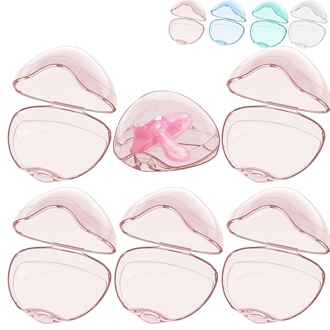 Smlpuame Pacifier Case,6 Pack BPA Free Pacifier Holder Case,Transparent Container Box for Baby Binky（Not Included),Essential Pacifier Accessories,Alway Keep Paci Clean,Easy to Clean(Pink)