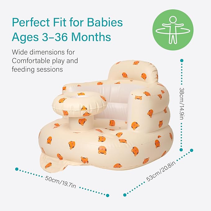 Solens Inflatable Baby Seat for Sitting Up with Tray & Back Support, Baby Sit Up Chair with Built-in Air Pump, Waterproof Floor Seat for Infants & Toddlers, Includes Carry Pouch, Tiger