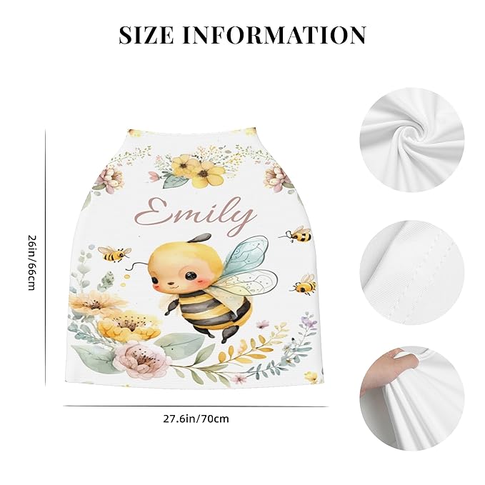 Personalized Bee Baby Car Seat Cover with Name,Multi-Use Canopy for Nursing, Strollers,Shopping Carts,Customized Breastfeeding Cover, Full Privacy,Infant Stroller Cover