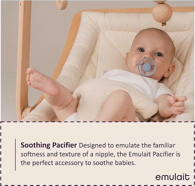 Emulait Baby Pacifier 2-Pack – Soft Silicone Newborn Pacifiers for Breastfed Babies, Orthodontic Shape, 0–6 Months, Blue