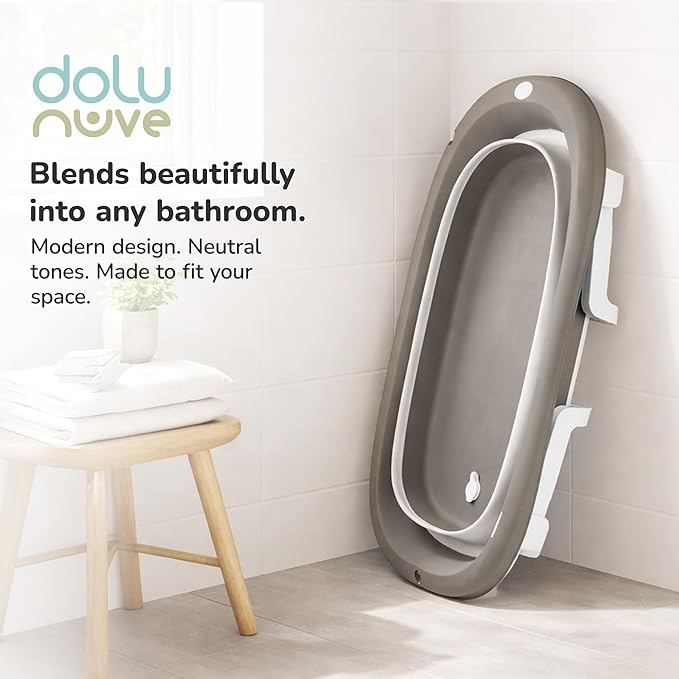Dolu Nuve Foldable Baby Bathtub, Collapsible Infant and Toddler Bath Tub with Non Slip Feet, Portable Design for Bathroom or Travel, Stone Grey
