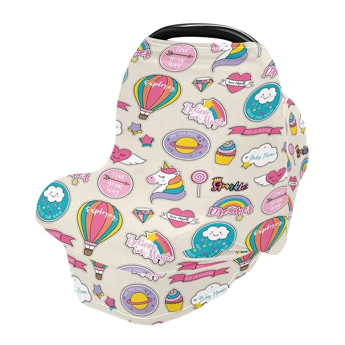 Personalized Baby Car Seat Cover for Babies, Custom Name Baby Car Seats Canopy for Boys Girls, Nursing Breastfeeding Stroller Covers for Infant Newborn, Shower Gift (Hot Air Balloon)
