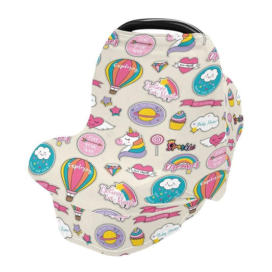 Personalized Baby Car Seat Cover for Babies, Custom Name Baby Car Seats Canopy for Boys Girls, Nursing Breastfeeding Stroller Covers for Infant Newborn, Shower Gift (Hot Air Balloon)