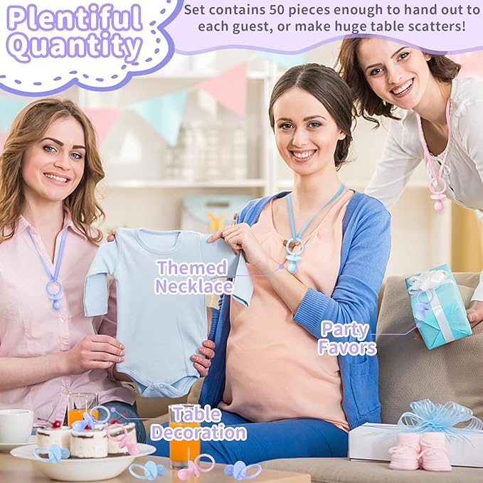 50 Pacifiers for Baby Shower Game Girl, 2.75’’ Plastic Pacifiers Baby Shower Game, Bulk Baby Shower Pacifiers for Gender Reveal Baby Shower Decoration DIY, Table Scatter, Baby Shower Favors (Purple)