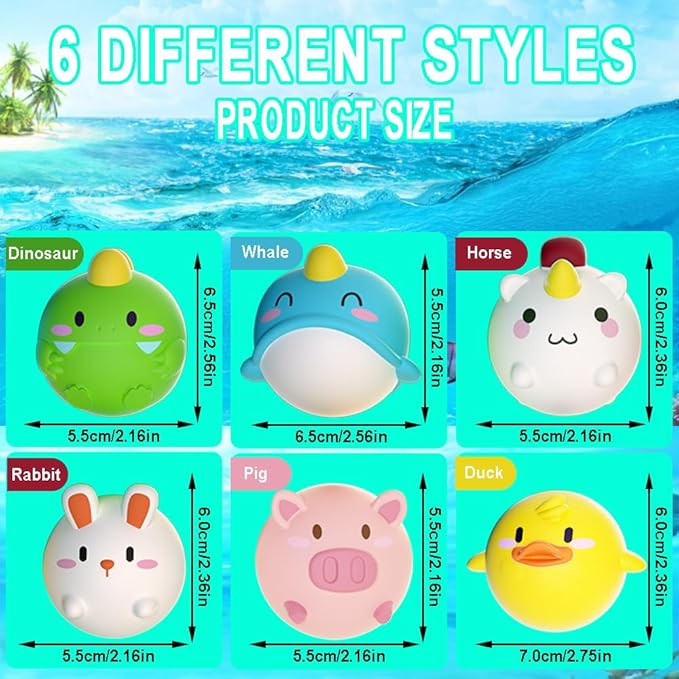 Bath Toys Toddler No Hole Bath Tub Toys for Baby 6-12 Months Toys 12-18 Months 6PCS Animal Floating Bathtub Toys for Kids 1-3 Baby Shower for Infant Boys Girls