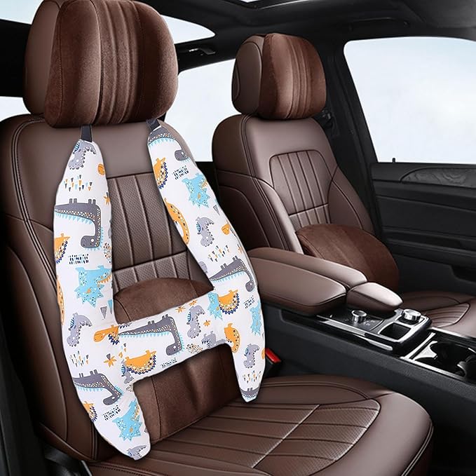 Generic Kids Car Seat Head Support H Shape Kids Neck Pillow - Kid Car Sleeping Head Support, 28x22in Car Travel Pillow with Headrest for Kids and Adults for Head, Neck, Arm Supports, Dinosaur