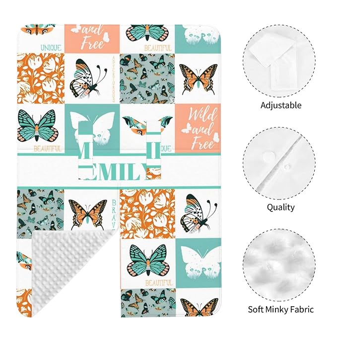 Personalized Minky Car Seat Canopy for Girl Boy, Custom Name Stroller Car Seat Covers Cover for Infant Newborn Shower Gift, Nursing Opening Carseat Cover for Breastfeeding, Beautiful Butterfly