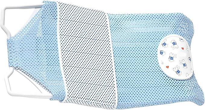 Fafeicy Baby Bath Seat Support Non Slip Mesh Cushion Portable Bath Tub Seat Net for Newborns to Toddlers (Blue, Pillow, Slip Pad)