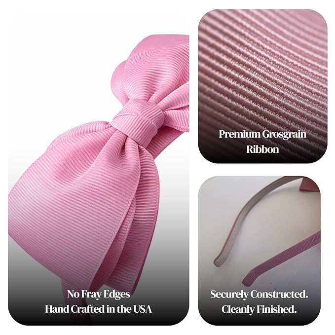 ClassExceed Dusty Pink Bow Headband for Girls 3–12 – Spring Hair Accessory, Solid Color Ribbon Kids Headband for Party & Photos