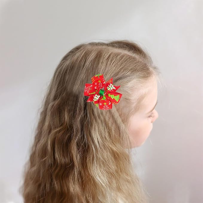 JIAHANG Christmas Floral Printed Hair Bow Clips 24PCS, Swallow Tail Alligator Clips for Baby Girls Toddler Kids