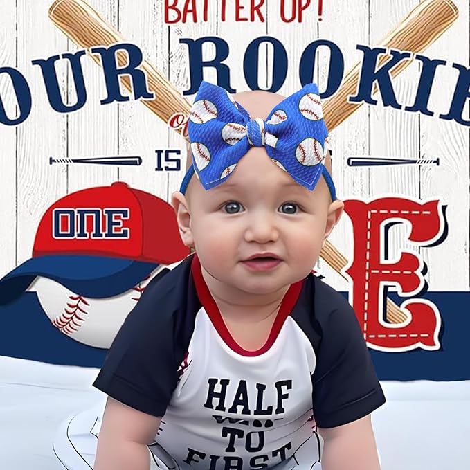 3PCS Baseball Hair Bows for Baby Girls Toddler Newborn Infant Headbands Softball Hair Accessories Baby Blue Headband for Sport Parties