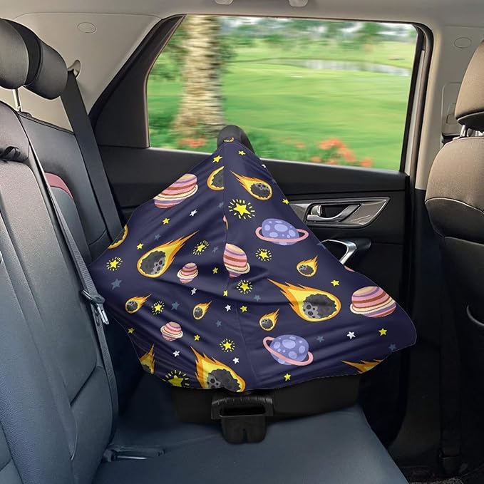 GIFTPUZZ Planet Nursing Cover for Breastfeeding, Baby Car Seat Cover, Infant Carseat Canopy Covers, Soft Breathable Stretchy Scarf, Multi-Use Stroller/High Chair Cover, Baby Shower Gifts
