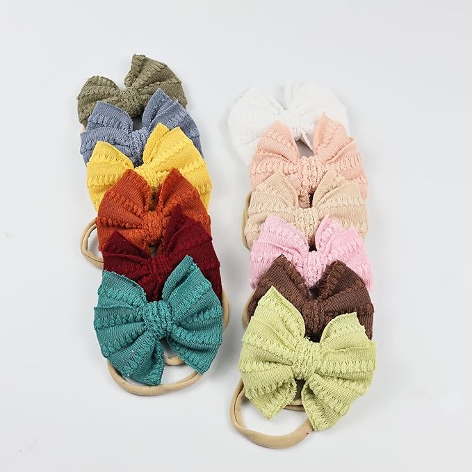 Big Waffle Knitting Hair Bow Headbands, Baby Girl Soild Color Hair Bands 12Pcs Hair Accessories for Newborn Toddlers Kids(KX big bow 12PCS)