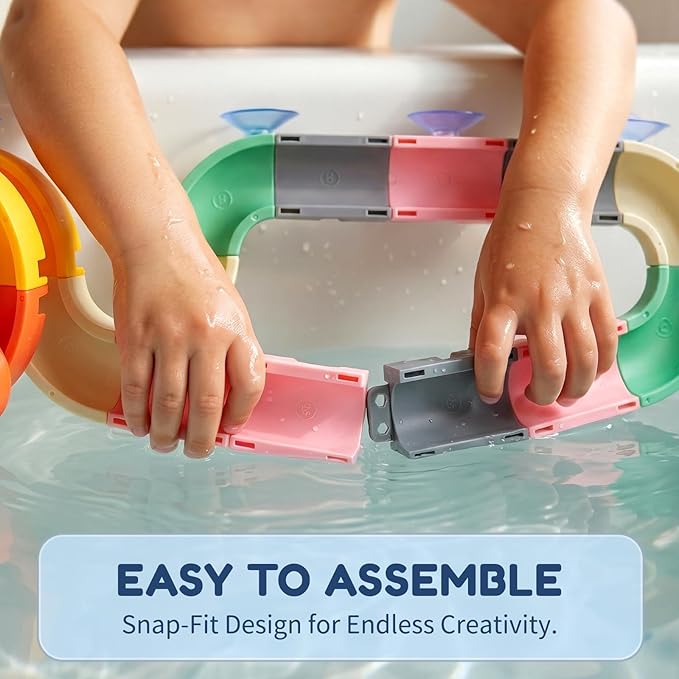 SOCBTNSO Dinosaur Slide Toys, Toddler Bath Toys for Kids Ages 4-8, DIY Building Kit for Ages 5-7, Bathtub Time Birthday Gifts for Toddler 3 + Year Old (36 PCS)
