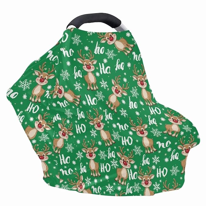 AFPANQZ Christmas Deer Baby Car Seat Covers for Girls Multifunctional Infant Car Seat Canopy Nursing Breastfeeding Scarf Shield Soft Breathable Stretchy Baby Car Seat Canopies