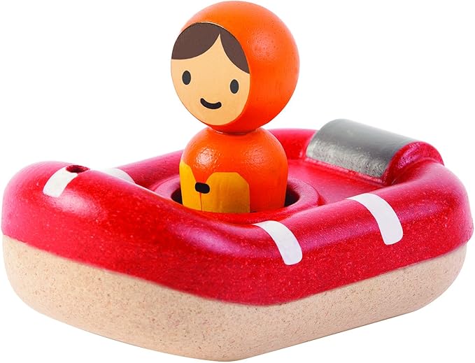 PlanToys® Wooden Coast Guard Boat with Driver | Waterproof Bath and Water Play Toy | Montessori Toy for Imaginative Rescue Play and Fine Motor Skills | Eco Friendly Toy Boat