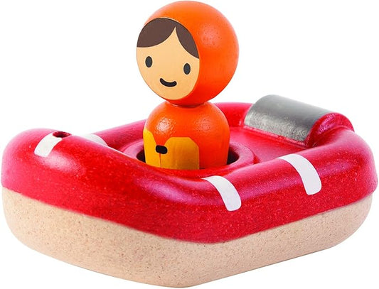PlanToys® Wooden Coast Guard Boat with Driver | Waterproof Bath and Water Play Toy | Montessori Toy for Imaginative Rescue Play and Fine Motor Skills | Eco Friendly Toy Boat