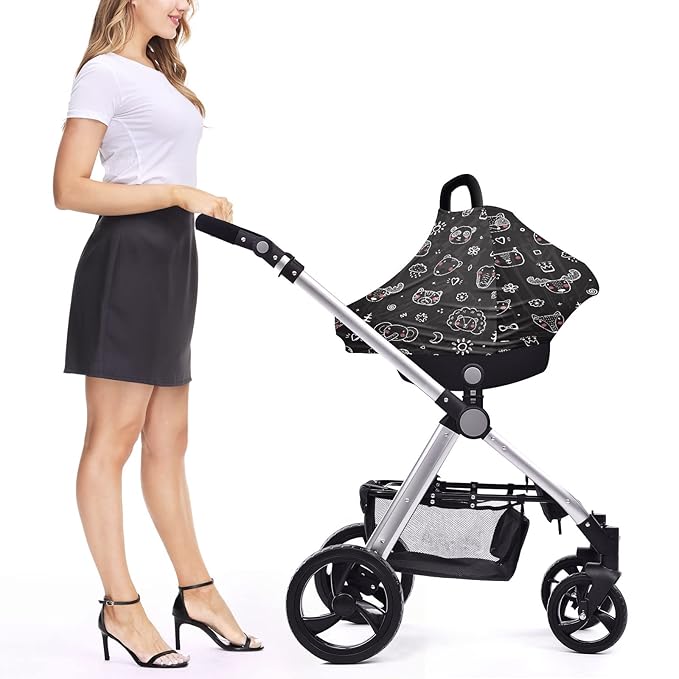 Baby Car Seat Stroller Covers Panda Fox Bear Nursing Cover Breastfeeding Scarf Soft Breathable Stretchy Coverage Carseat Canopy Cover for Boys and Girls Soft Breathable Multi Use
