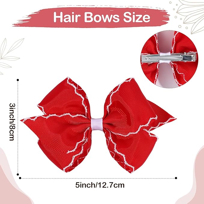OAOLEER 5” 2PCS Hair Bows for Girls, Red Grosgrain Ribbon Bows Hair Alligator Clips Hair Accessories for Girls Infants Toddlers Kids Teens Children (Red)