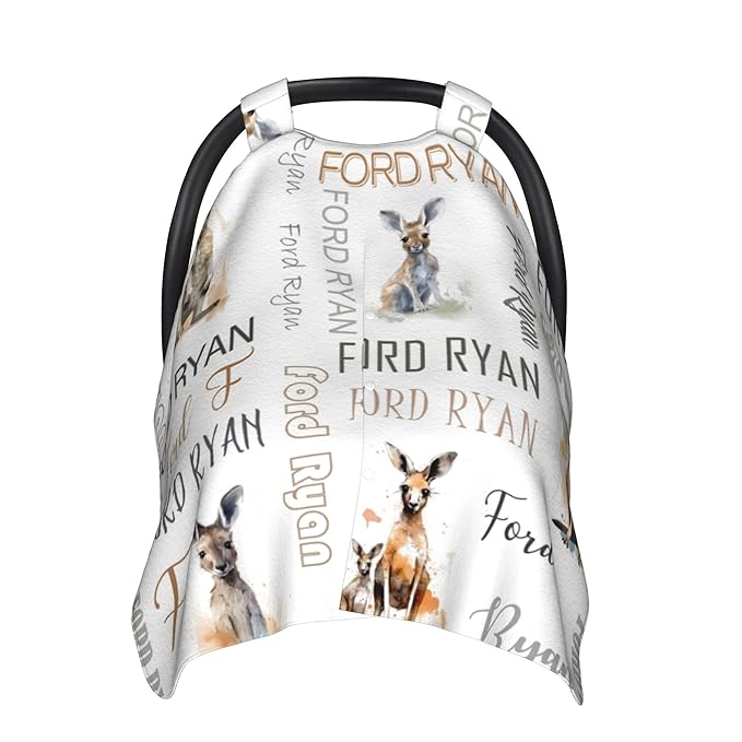 Personalized Winter Baby Car Seat Cover with Name Kangaroo Winter Car Seat Cover for Baby Seat or Stroller Custom Infant Car Seat Covers Minky Blankets Nursing Cover Breastfeeding Scarf