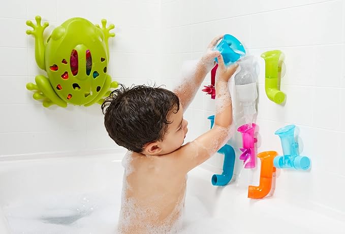 Boon Pipes Toddler Bath Toys - Interactive Toddler Sensory Toys - Suction Bath Toys for Hand Eye Coordination and Fine Motor Skills - Multicolored - 5 Count- Ages 12 Months and Up