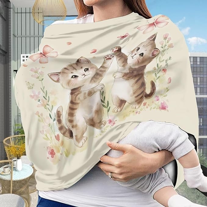 Biyejit Cat Butterfly Nursing Cover Added Privacy for Breastfeeding, Baby Car Seat, Carrier, Stroller, High Chair, Shopping Cart, Lounger Canopy - Newborn Essentials, Nursing Top