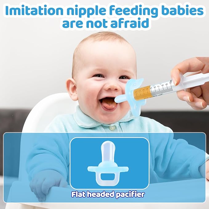 Baby Medicine Dispenser, Baby Medicine Syringe, 0 Months and up Baby Pacifiers, 100% Silicone Pacifiers, BPA-Free (Blue, Model 2)