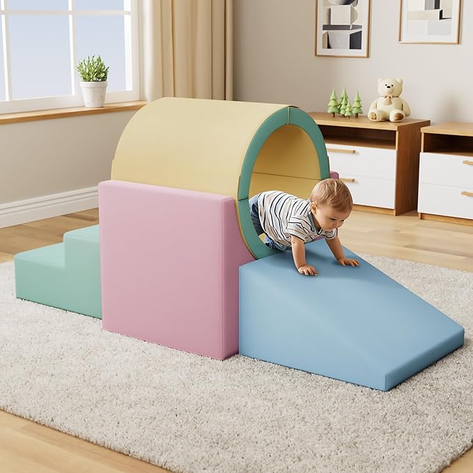 Betterhood Climbing Blocks - Kids Soft Foam Activity Playset - Toddler Couch Climber Gymnastics Equipment for Crawling and Sliding at Home, Preschool, Pink