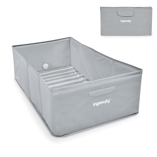 Ingenuity Tuckaway Toddler Folding Tub, Converts Shower to Tub, Folds to Store, Easy to Clean, No Assembly Required, Portable Baby Bathtub for Travel, 12M-5Y, Gray