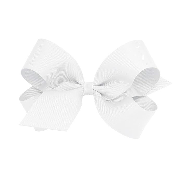 Wee Ones Girls' Classic Grosgrain Hair Bows with Plain Wrap Center, No-Slip Hair Clip, Handmade, White, Large
