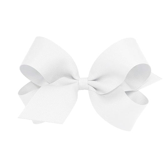Wee Ones Girls' Classic Grosgrain Hair Bows with Plain Wrap Center, No-Slip Hair Clip, Handmade, White, Large