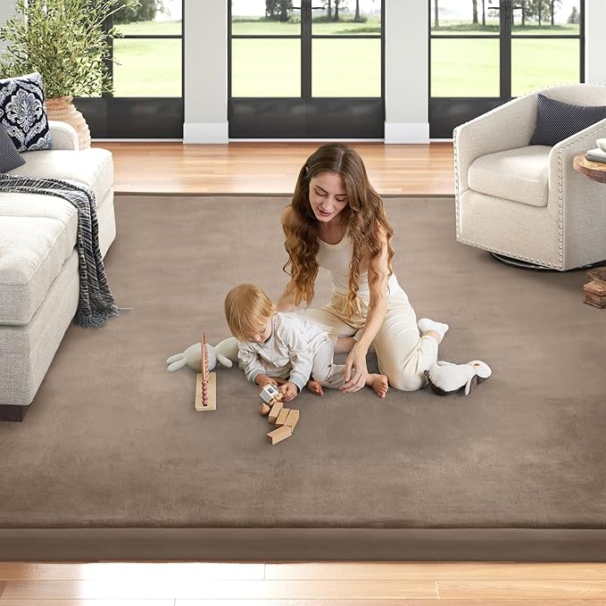 Baby Play Mat for Floor Nursery Rug Muscle Mat Area Rug Playroom Rug 39"x59" Playpen Mat Memory Foam 1.3" Thick Crawling Mat for Babies,Toddlers, Infants, Kids,Camel