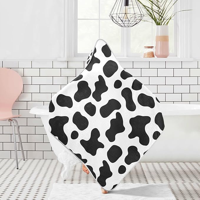 Cow Spots Baby Boys Girls Bath Towel Black White Baby Hooded Towels Newborn Toddlers Organic Cotton Washcloths Shower Beach Towel 35 x 35 Inch