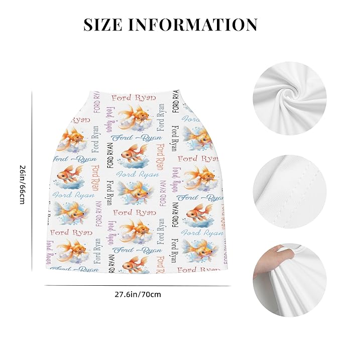 Personalized Baby Car Seat Cover with Name Stroller Canopy Custom Goldfish Carseat Cover Newborn Baby Boy Girl Nursing Cover for Moms First Birthday Gift