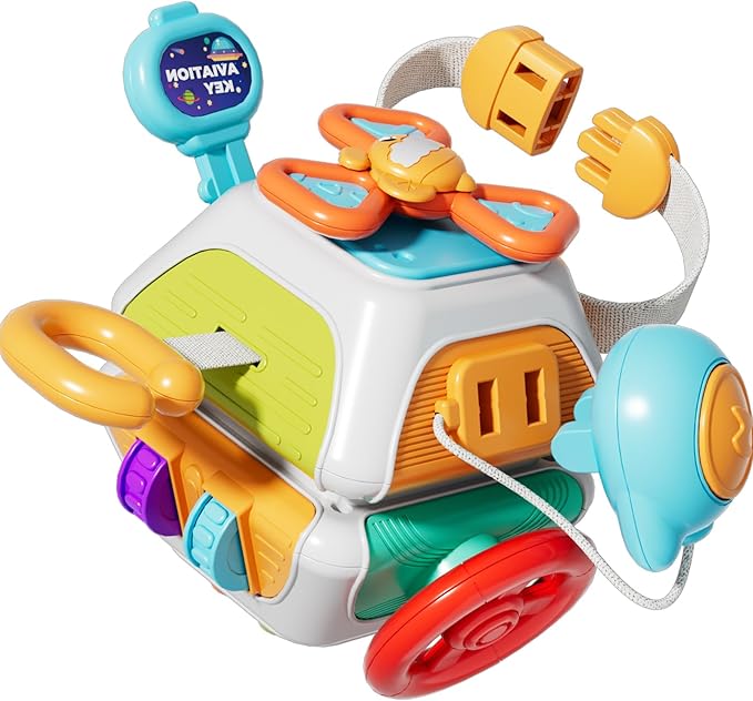 Montessori Busy Board & Activity Cube, Sensory Travel Toys for Toddlers 1-3, Baby Toys 6-12-18 Months, Educational Learning Gifts for Boys & Girls (First Edition)