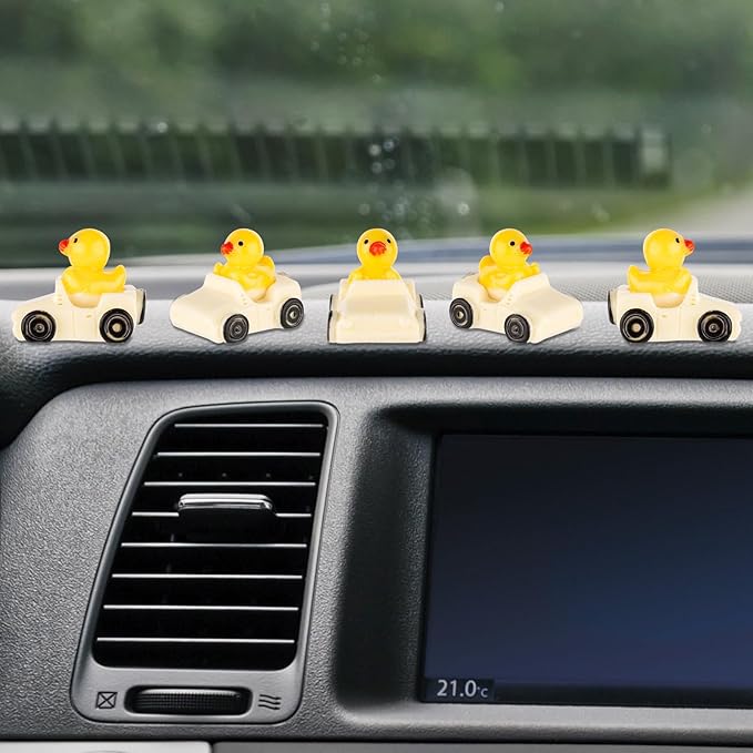 Tinoaly 30pcs Miniature Duck Figures, White & Yellow Resin Ducks in a Car Cute Small Ducks Funny Floater Ducks Mini Car Ducks Decoration for Home Office Garden