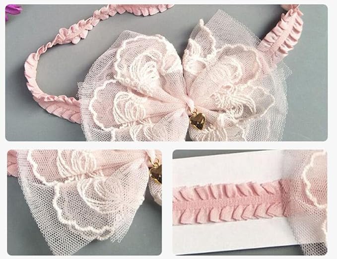 Lace Flower Bow Baby Girls Headband Pink Knot Infant Wrap Soft Chiffon Elastic Baby Turban Hair Band for Newborn Infant Toddler Kids (Pink D)